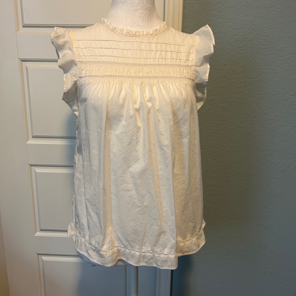 OLD NAVY Boho Cream Sleeveless Ruffled Smocked Prairie Blouse - XS
